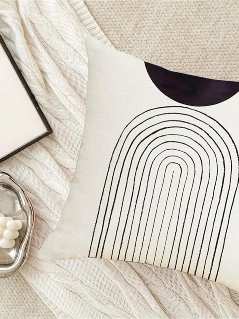 Boho Black & Cream Throw Pillow Covers - Set of 4